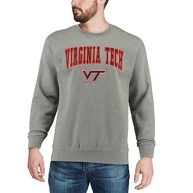 Men's Colosseum Heather Gray Virginia Tech Hokies Arch & Logo Crew Neck Sweatshirt