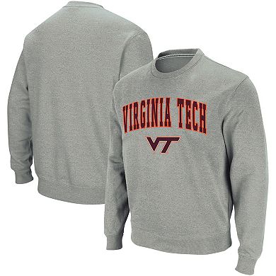 Men's Colosseum Heather Gray Virginia Tech Hokies Arch & Logo Crew Neck Sweatshirt