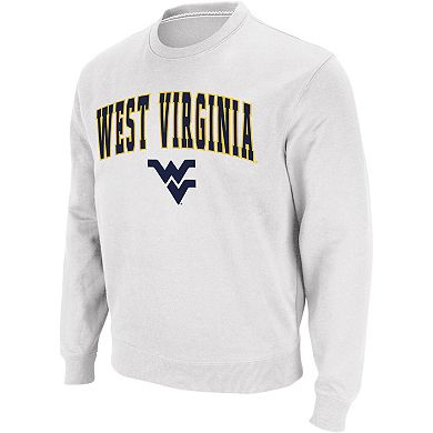 Men's Colosseum White West Virginia Mountaineers Arch & Logo Crew Neck Sweatshirt