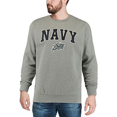 Men's Colosseum Heather Gray Navy Midshipmen Arch & Logo Crew Neck Sweatshirt