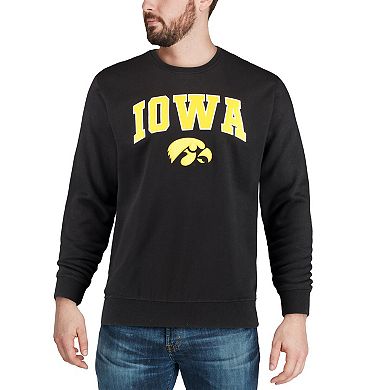 Men's Colosseum Black Iowa Hawkeyes Arch & Logo Crew Neck Sweatshirt