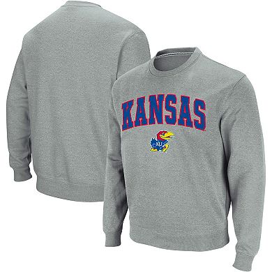 Men's Colosseum Heather Gray Kansas Jayhawks Arch & Logo Crew Neck Sweatshirt