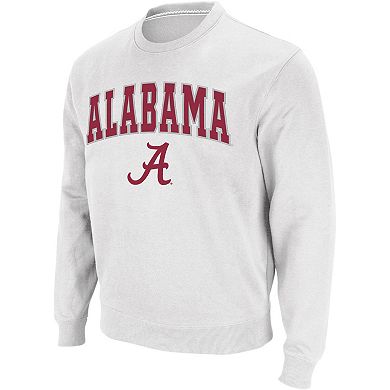Men's Colosseum White Alabama Crimson Tide Arch & Logo Crew Neck Sweatshirt