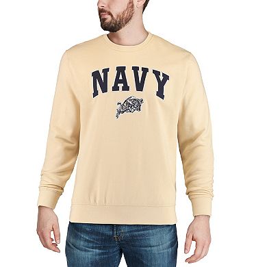 Men's Colosseum Gold Navy Midshipmen Arch & Logo Crew Neck Sweatshirt