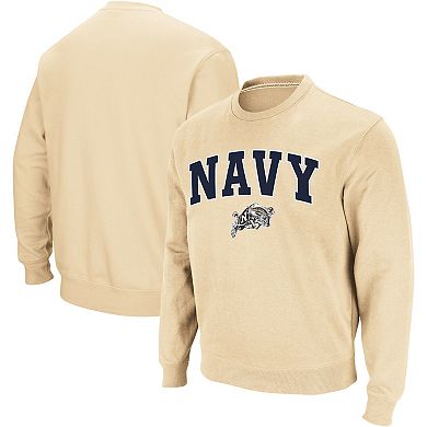 Men's Colosseum Gold Navy Midshipmen Arch & Logo Crew Neck Sweatshirt