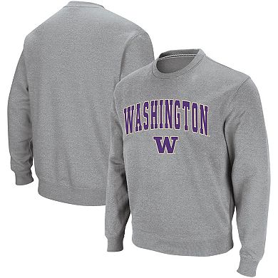 Men's Colosseum Heather Gray Washington Huskies Arch & Logo Crew Neck Sweatshirt