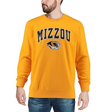 Men's Colosseum Gold Missouri Tigers Arch & Logo Crew Neck Sweatshirt