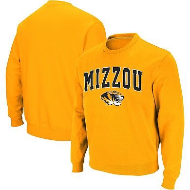 Men's Colosseum Gold Missouri Tigers Arch & Logo Crew Neck Sweatshirt