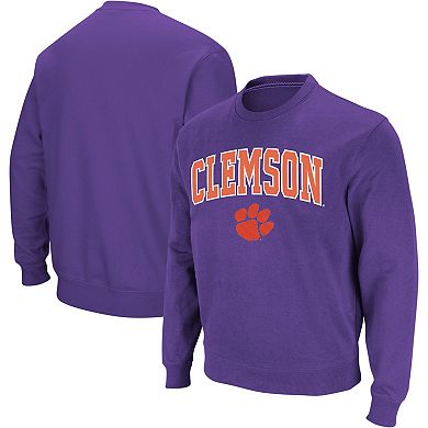 Men's Colosseum Purple Clemson Tigers Arch & Logo Crew Neck Sweatshirt