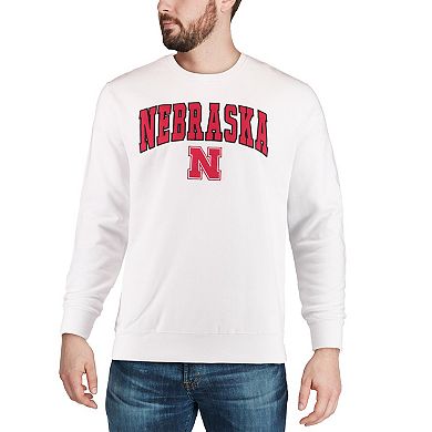 Men's Colosseum White Nebraska Huskers Arch & Logo Crew Neck Sweatshirt