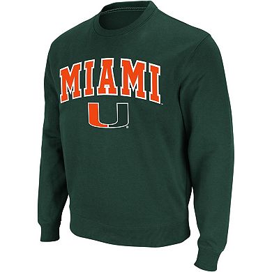 Men's Colosseum Green Miami Hurricanes Arch & Logo Crew Neck Sweatshirt