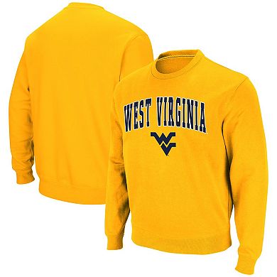Men's Colosseum Gold West Virginia Mountaineers Arch & Logo Crew Neck Sweatshirt