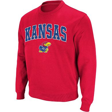 Men's Colosseum Red Kansas Jayhawks Arch & Logo Crew Neck Sweatshirt