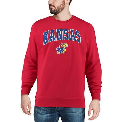 Men's Colosseum Red Kansas Jayhawks Arch & Logo Crew Neck Sweatshirt