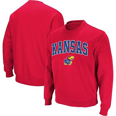 Men's Colosseum Red Kansas Jayhawks Arch & Logo Crew Neck Sweatshirt