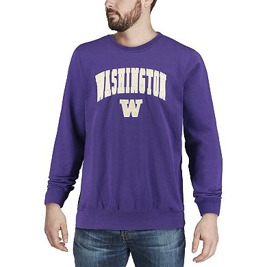 Men's Colosseum Purple Washington Huskies Arch & Logo Crew Neck Sweatshirt