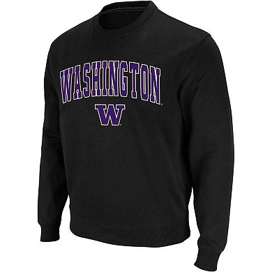 Men's Colosseum Black Washington Huskies Arch & Logo Crew Neck Sweatshirt