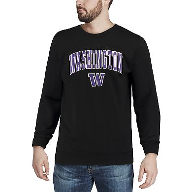 Men's Colosseum Black Washington Huskies Arch & Logo Crew Neck Sweatshirt