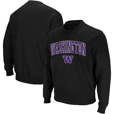 Men's Colosseum Black Washington Huskies Arch & Logo Crew Neck Sweatshirt