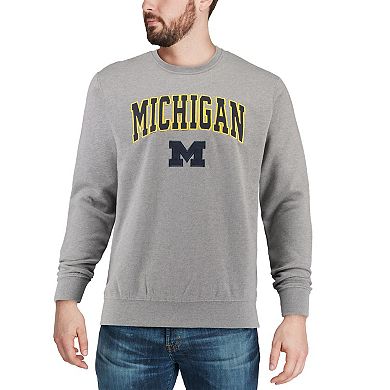 Men's Colosseum Heather Gray Michigan Wolverines Arch & Logo Crew Neck Sweatshirt