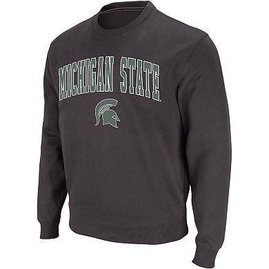 Men's Colosseum Charcoal Michigan State Spartans Arch & Logo Crew Neck Sweatshirt