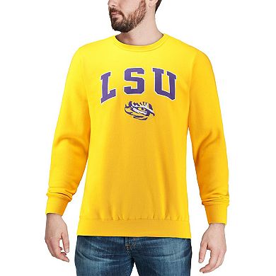 Men's Colosseum Gold LSU Tigers Arch & Logo Crew Neck Sweatshirt