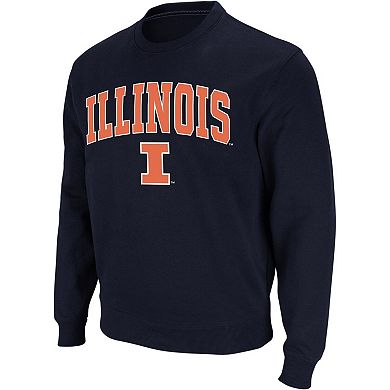 Men's Colosseum Navy Illinois Fighting Illini Arch & Logo Crew Neck Sweatshirt