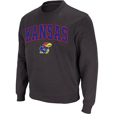 Men's Colosseum Charcoal Kansas Jayhawks Arch & Logo Crew Neck Sweatshirt