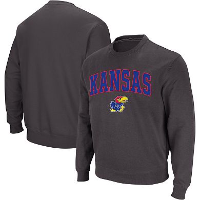 Men's Colosseum Charcoal Kansas Jayhawks Arch & Logo Crew Neck Sweatshirt