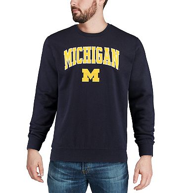 Men's Colosseum Navy Michigan Wolverines Arch & Logo Crew Neck Sweatshirt