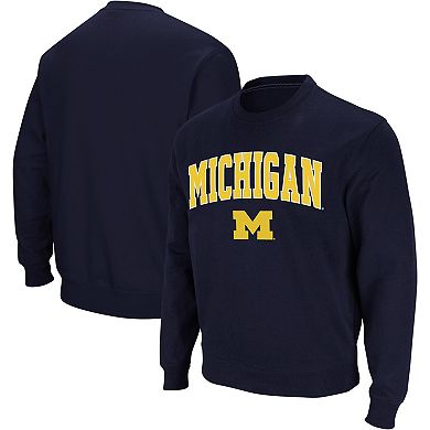 Men's Colosseum Navy Michigan Wolverines Arch & Logo Crew Neck Sweatshirt