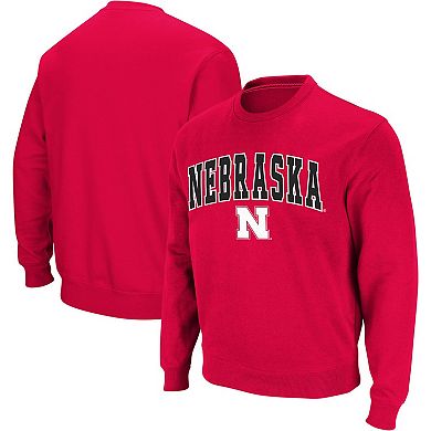 Men's Colosseum Scarlet Nebraska Huskers Arch & Logo Crew Neck Sweatshirt
