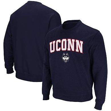 Men's Colosseum Navy UConn Huskies Arch & Logo Crew Neck Sweatshirt