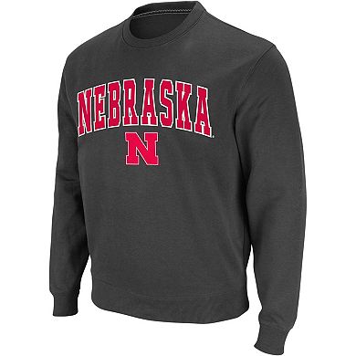 Men's Colosseum Charcoal Nebraska Huskers Arch & Logo Crew Neck Sweatshirt
