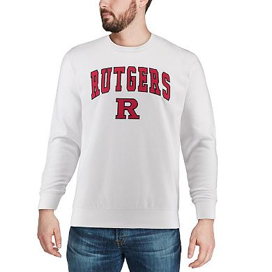 Men's Colosseum White Rutgers Scarlet Knights Arch & Logo Crew Neck Sweatshirt