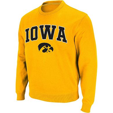 Men's Colosseum Gold Iowa Hawkeyes Arch & Logo Crew Neck Sweatshirt