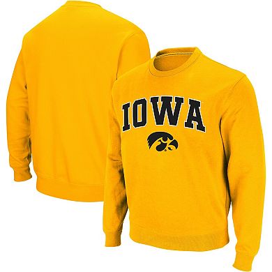 Men's Colosseum Gold Iowa Hawkeyes Arch & Logo Crew Neck Sweatshirt