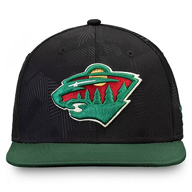 Men's Fanatics Branded Black/Green Minnesota Wild Iconic Snapback Adjustable Hat