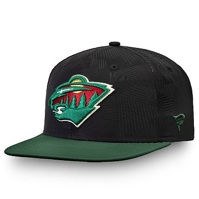 Men's Fanatics Branded Black/Green Minnesota Wild Iconic Snapback Adjustable Hat