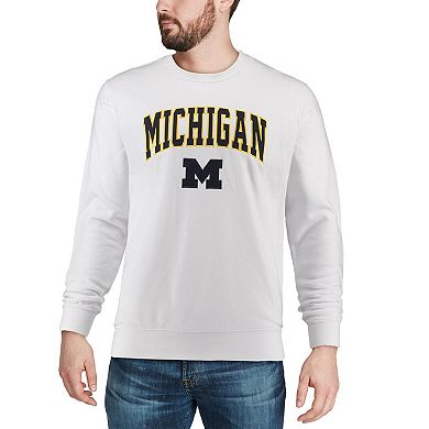 Men's Colosseum White Michigan Wolverines Arch & Logo Crew Neck Sweatshirt