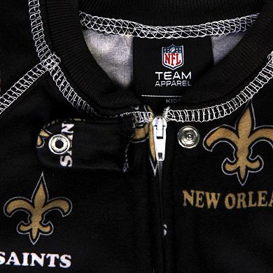 New Orleans Saints Toddler Piped Raglan Full Zip Coverall - Black