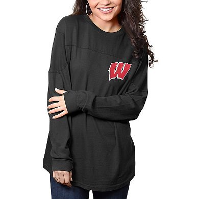 Women's Pressbox Black Wisconsin Badgers The Big Shirt Oversized Long Sleeve T-Shirt