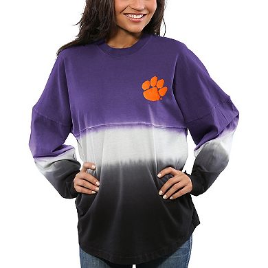 Women's Purple Clemson Tigers Ombre Long Sleeve Dip-Dyed Spirit Jersey