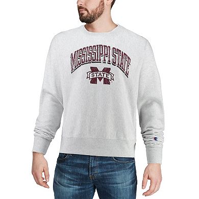 Men's Champion Gray Mississippi State Bulldogs Arch Over Logo Reverse Weave Pullover Sweatshirt