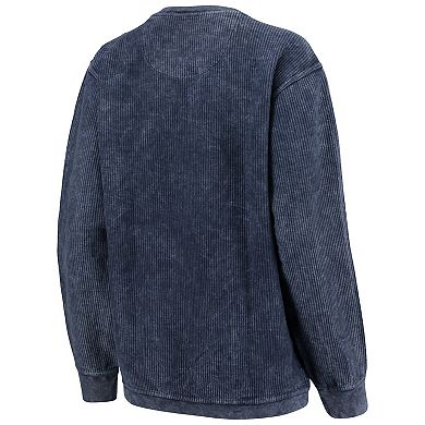 Women's Pressbox Navy Michigan Wolverines Comfy Cord Vintage Wash Basic Arch Pullover Sweatshirt