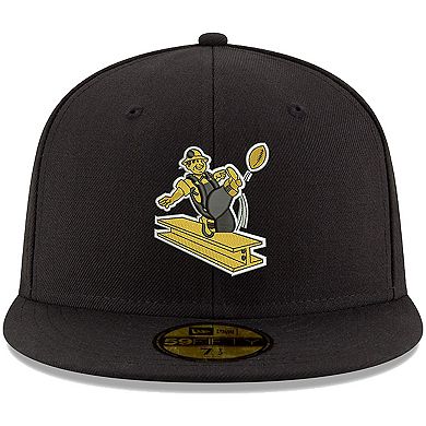 Men's New Era Black Pittsburgh Steelers Omaha Throwback 59FIFTY Fitted Hat