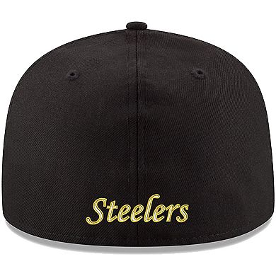 Men's New Era Black Pittsburgh Steelers Omaha Throwback 59FIFTY Fitted Hat