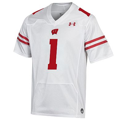 Men's Under Armour #1 White Wisconsin Badgers Premier Football Jersey