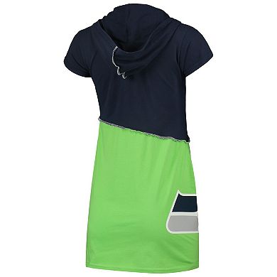 Women's Refried Apparel Navy/Neon Green Seattle Seahawks Sustainable Hooded Mini Dress