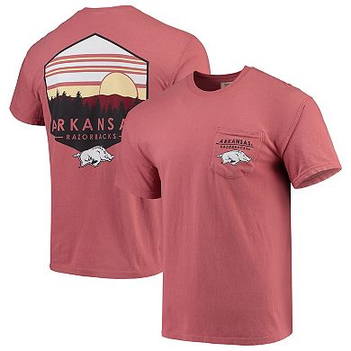 Men's Cardinal Arkansas Razorbacks Landscape Shield Comfort Colors Pocket T-Shirt